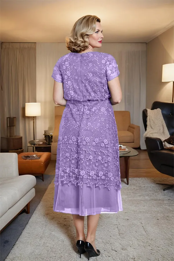 Scoop Neck A Line Tea Length Mother of the Bride Dress