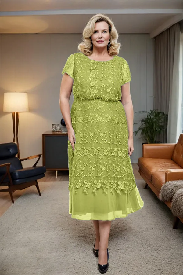 Scoop Neck A Line Tea Length Mother of the Bride Dress