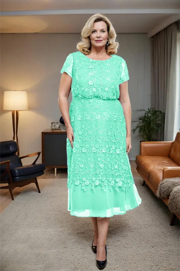 Scoop Neck A Line Tea Length Mother of the Bride Dress