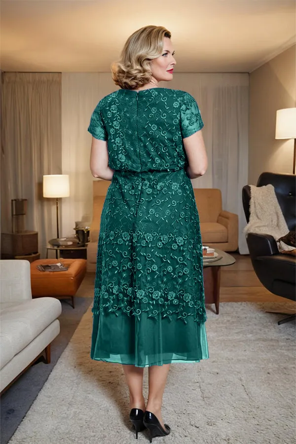 Scoop Neck A Line Tea Length Mother of the Bride Dress