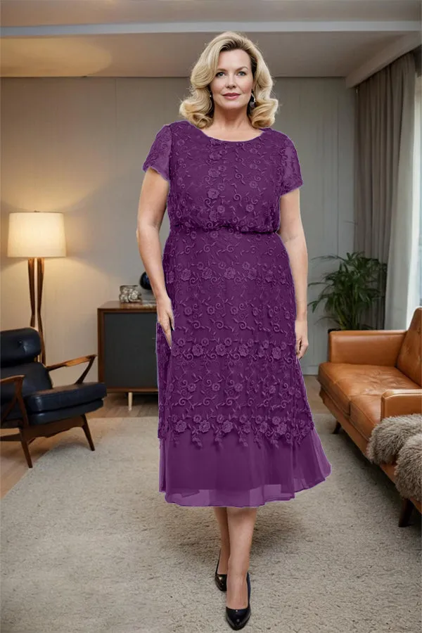 Scoop Neck A Line Tea Length Mother of the Bride Dress