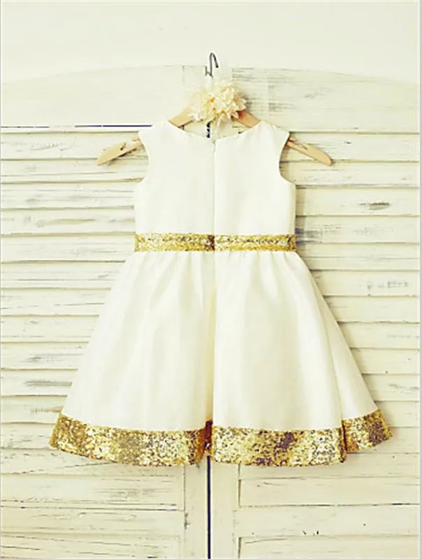 Sequin Satin Princess Sleeveless Flower Girl Dresses Tea Length Dress