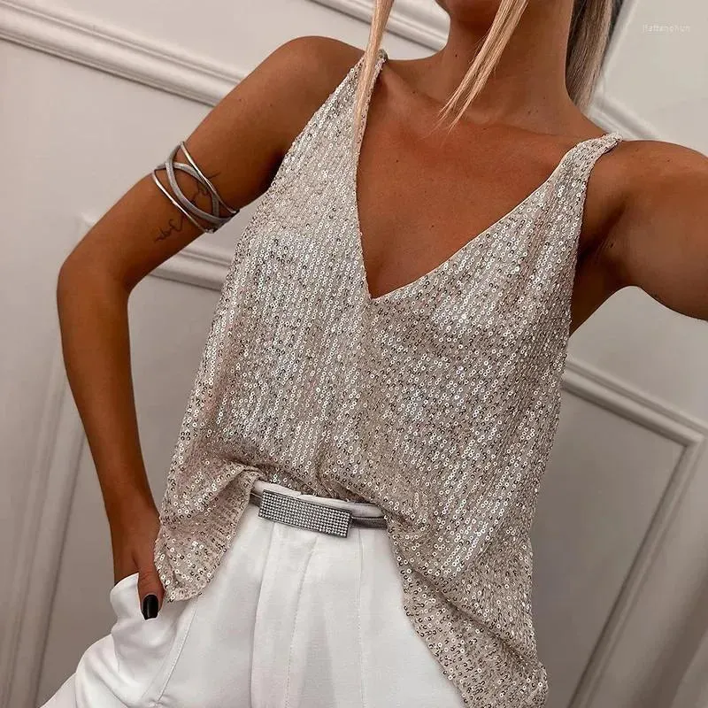 Sequin Shimmer Top with V-Neck