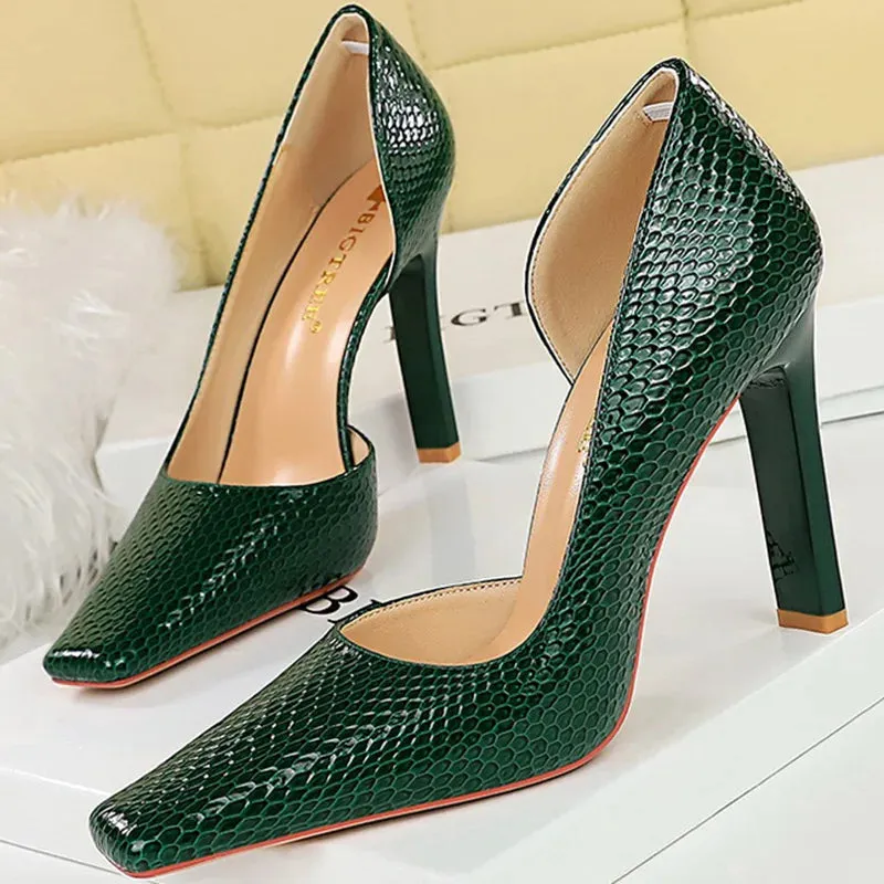 Serpentine Patent Leather 11cm High Heels | Square Toe Pumps