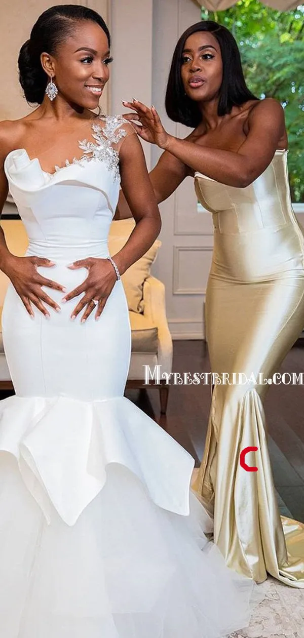Sexy Gold Simple Mermaid Long Bridesmaid Dresses, BDS0132