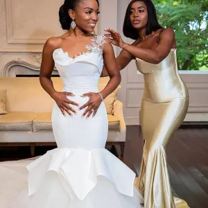Sexy Gold Simple Mermaid Long Bridesmaid Dresses, BDS0132