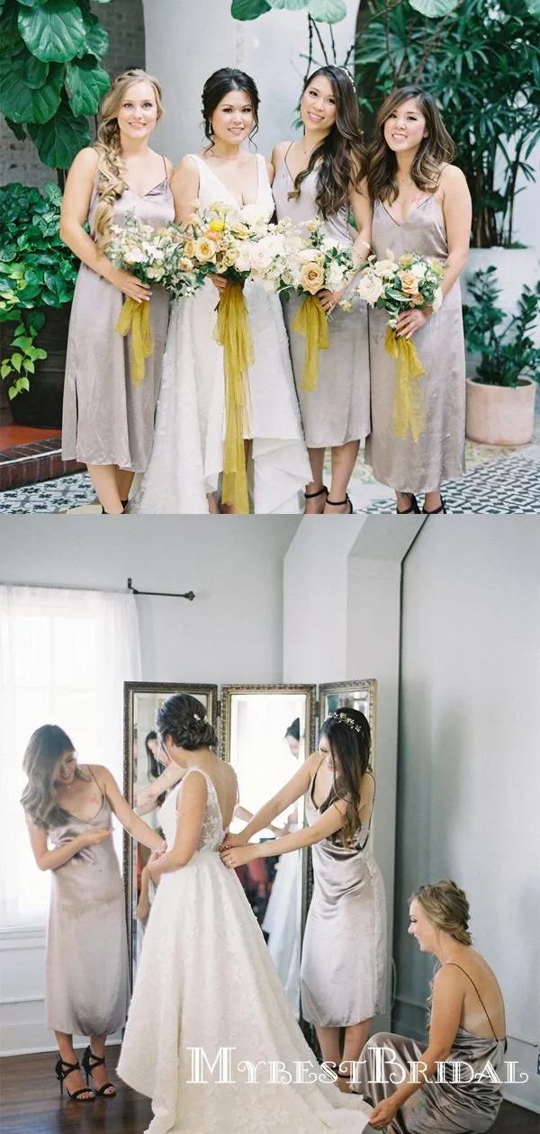 Sexy Straps Simple Cheap ankle length Backless Bridesmaid Dresses, TYP0034