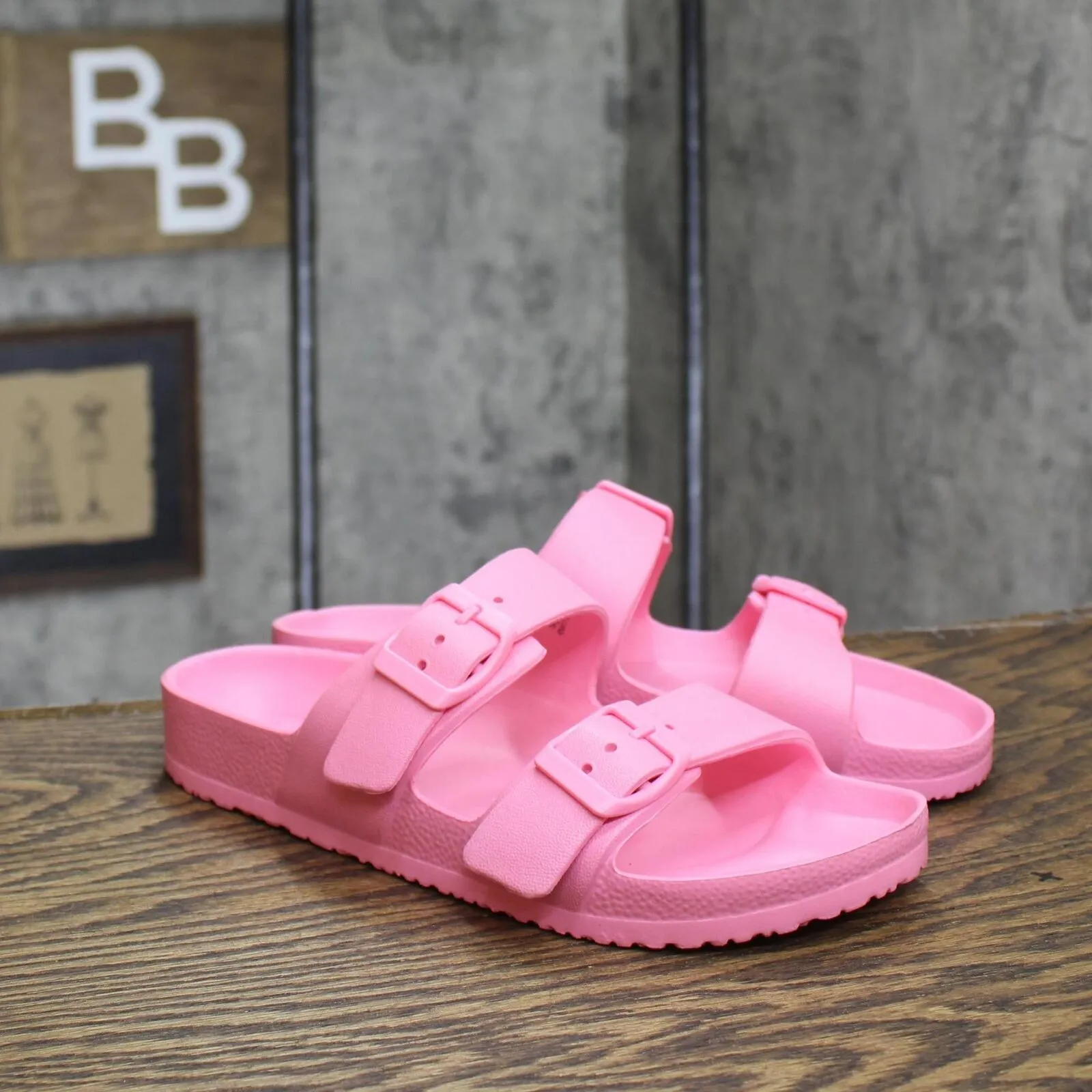 Shade & Shore Women's Neida EVA Two Band Footbed Slide Sandals Vibrant Pink 7M