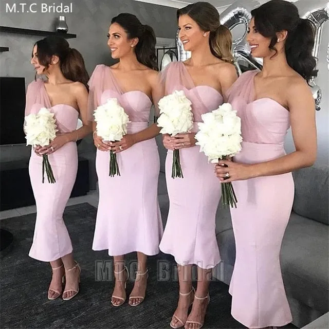 Short Dusty Pink Bridesmaid Dresses / Plus Size Wedding Party Gowns