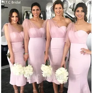Short Dusty Pink Bridesmaid Dresses / Plus Size Wedding Party Gowns