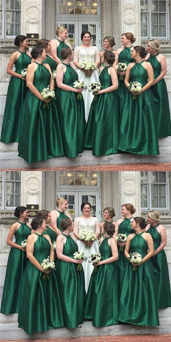 Simple Halter Green Cheap Long Bridesmaid Dresses Online, WG245