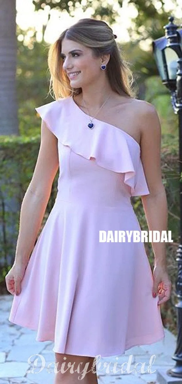 Simple One Shoulder A-line Knee-Length Homecoming Dress, FC1556