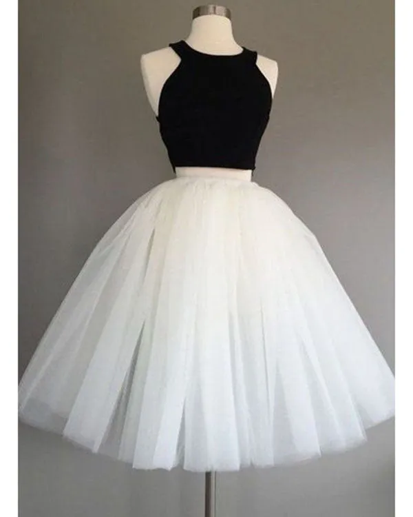 Simple Two Piece Prom Dresses Tea Length Vintage Tulle Party Dress Cocktail Real