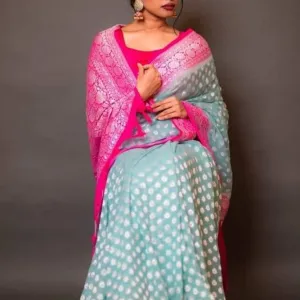 Sky Blue-Pink Banarasi Khaddi Georgette Saree