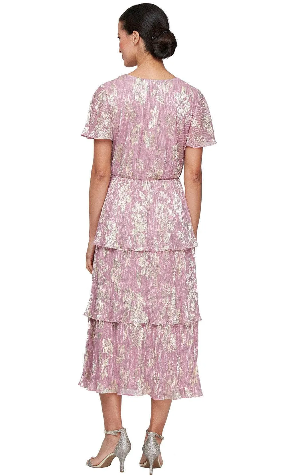 SLNY 9155245 - Foil Printed Flutter Sleeve A-line Dress