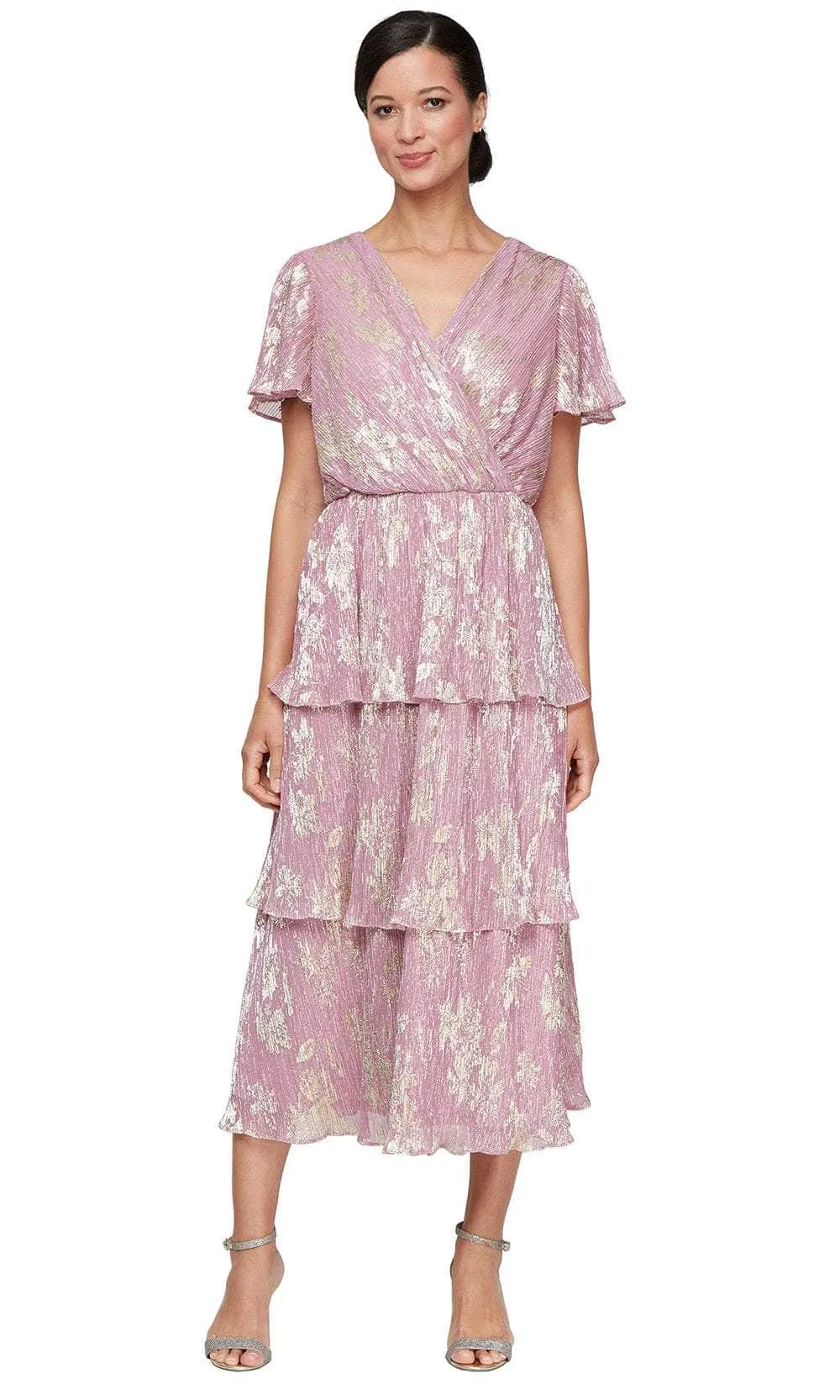 SLNY 9155245 - Foil Printed Flutter Sleeve A-line Dress