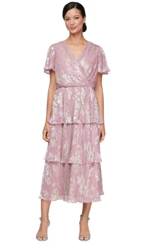 SLNY 9155245 - Foil Printed Flutter Sleeve A-line Dress