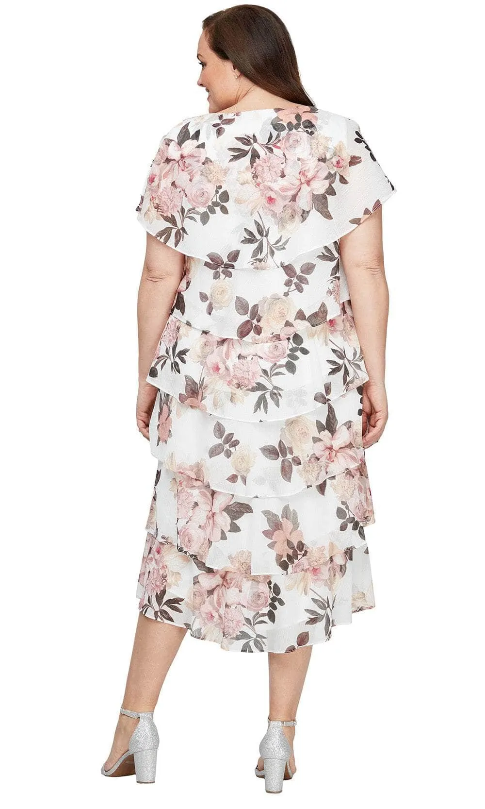 SLNY 9471803 - Floral A-Line Dress with Asymmetrical Overlay