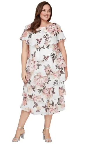 SLNY 9471803 - Floral A-Line Dress with Asymmetrical Overlay