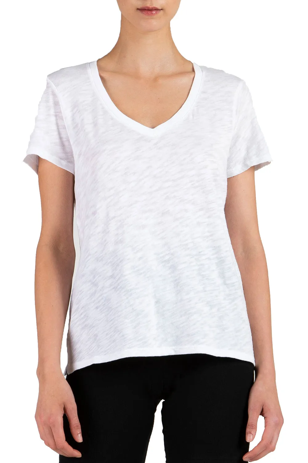 Slub Jersey Schoolboy V-Neck Tee in White