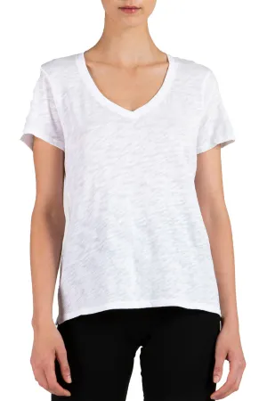 Slub Jersey Schoolboy V-Neck Tee in White