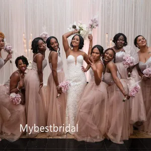 Spaghetti straps V-neck A-line Floor-length Elegant Simple Long Bridesmaid Dresses, BDS0265