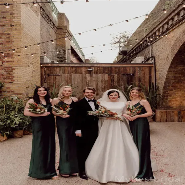 Spaghetti straps V-neck Elegant Simple Pretty Long Bridesmaid Dresses, BDS0241