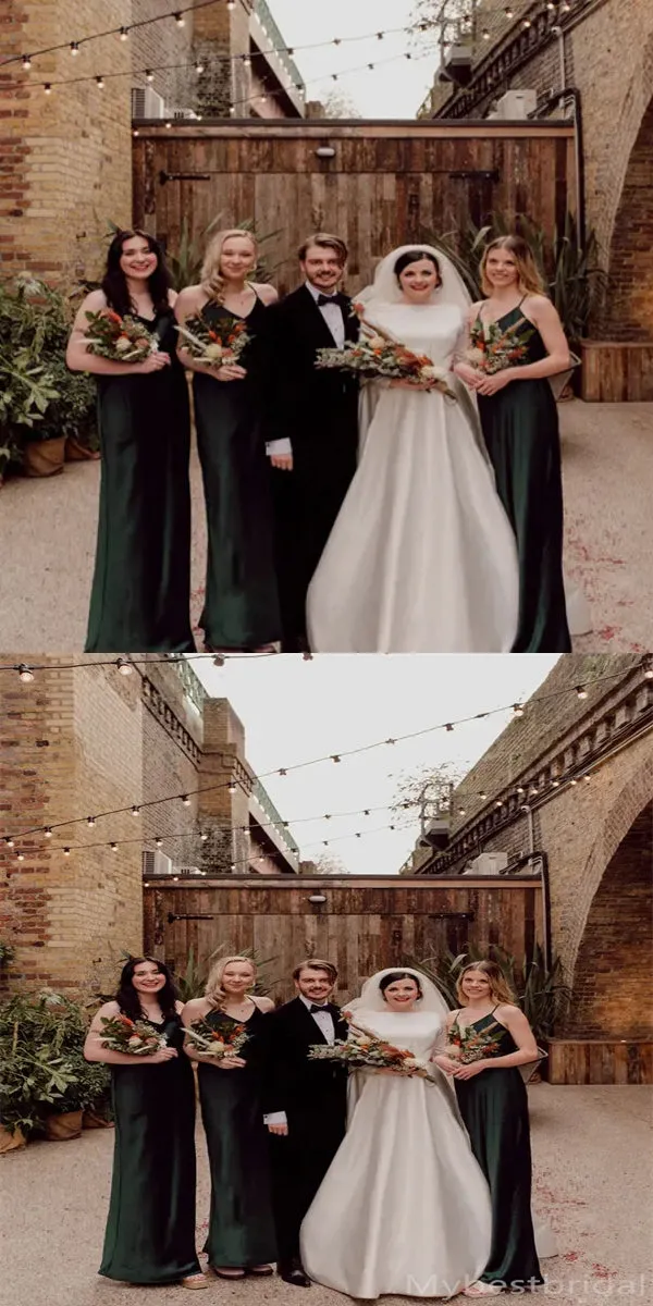 Spaghetti straps V-neck Elegant Simple Pretty Long Bridesmaid Dresses, BDS0241