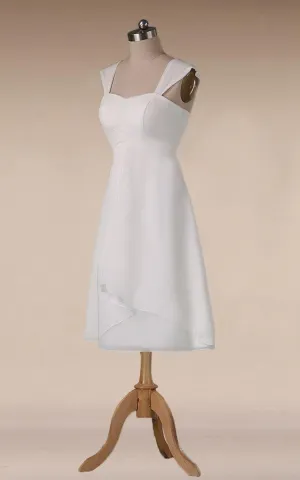 Straps Empire Waist Sheath Tea-Length Chiffon Wedding Dress-711148