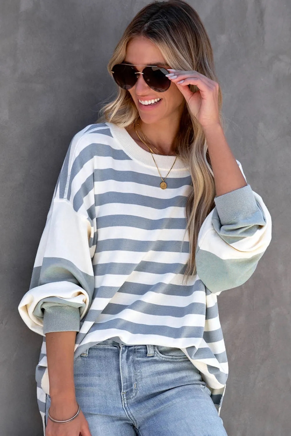 Stripe Drop Shoulder Striped Pullover Sweatshirt