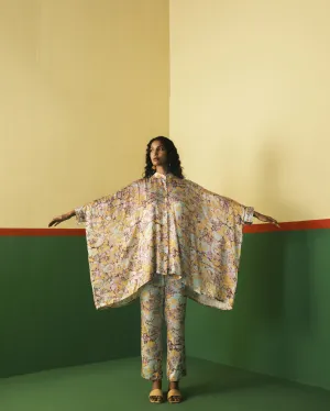 Studio Rigu   I   Mayfair Straight Trousers Digitally Printed Vegan Silk Yellow Marble Print Srch008