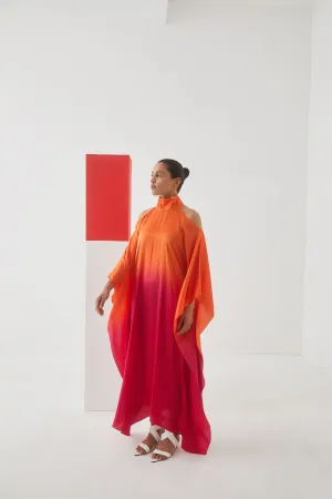 Studio Rigu Lazareva Leheriya Round Collar Dress (Orange/ Pink Ombre) Tie Dye Vegan Silk Arcadia Collection