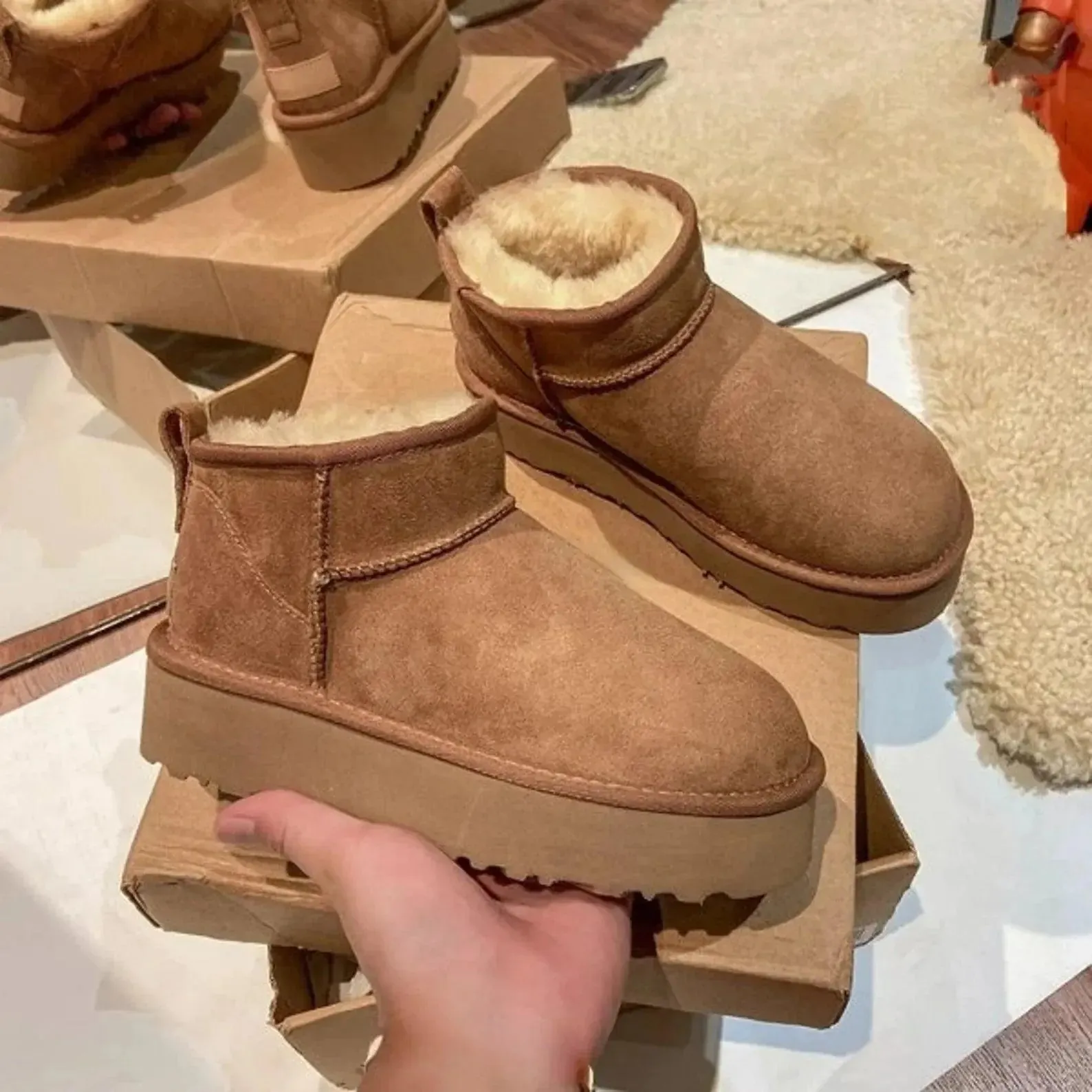 Stylish 1 Pair of Ankle High Suede Boots with Sheepskin Lining for All-Day Comfort