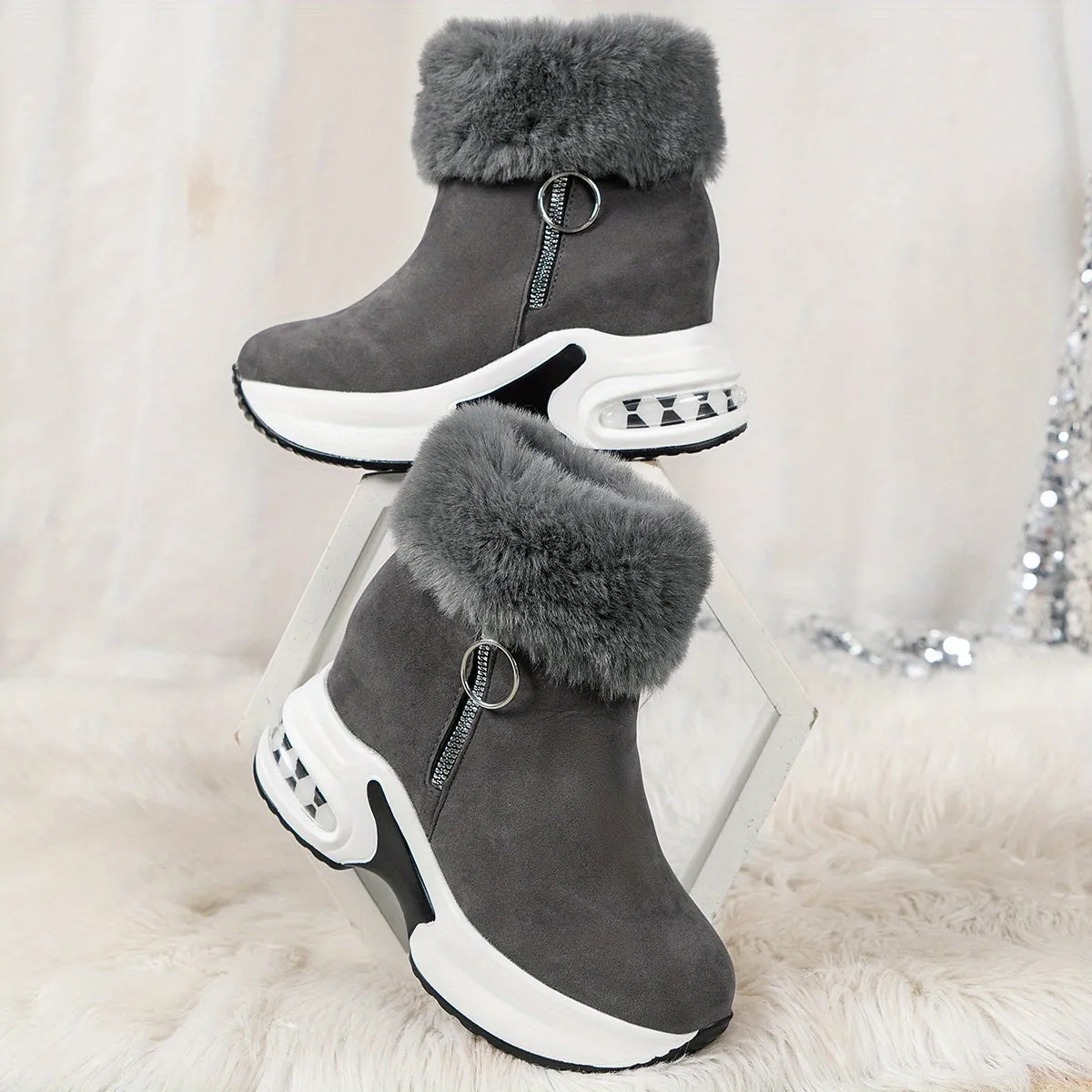 Stylish Plush Platform Boots
