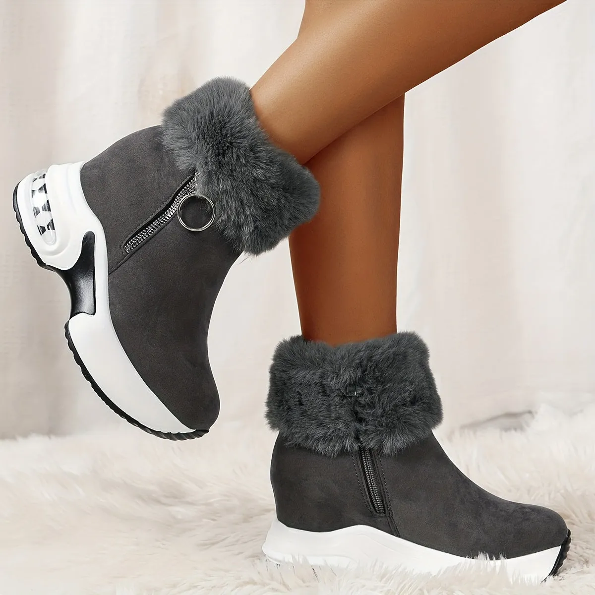 Stylish Plush Platform Boots