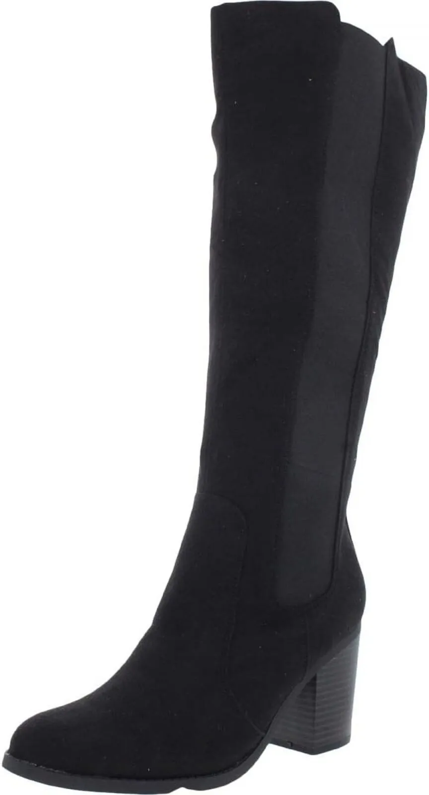 Sugar Womens Trendy Riding Boots Heeled Knee High Black Oil Fabric 8M