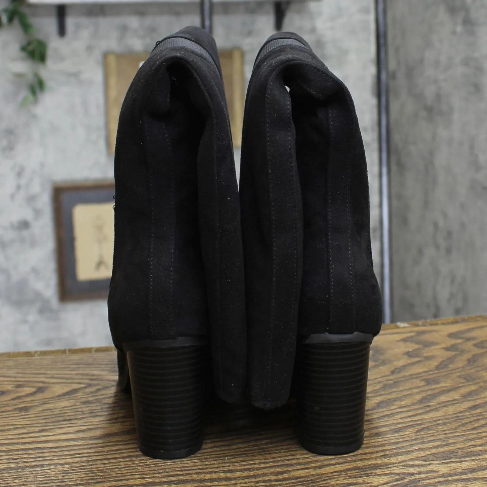 Sugar Womens Trendy Riding Boots Heeled Knee High Black Oil Fabric 8M