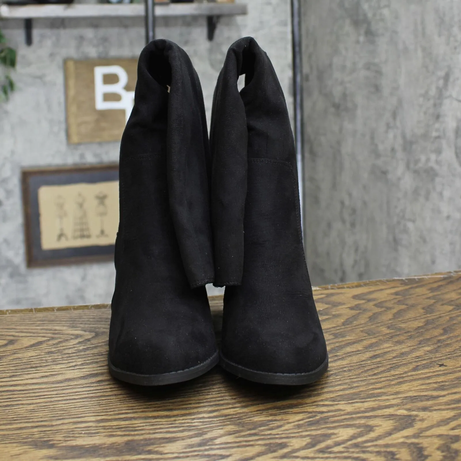 Sugar Womens Trendy Riding Boots Heeled Knee High Black Oil Fabric 8M