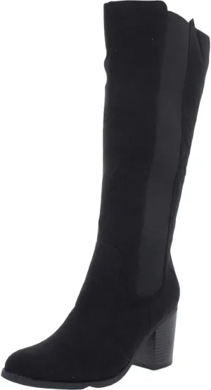 Sugar Womens Trendy Riding Boots Heeled Knee High Black Oil Fabric 8M