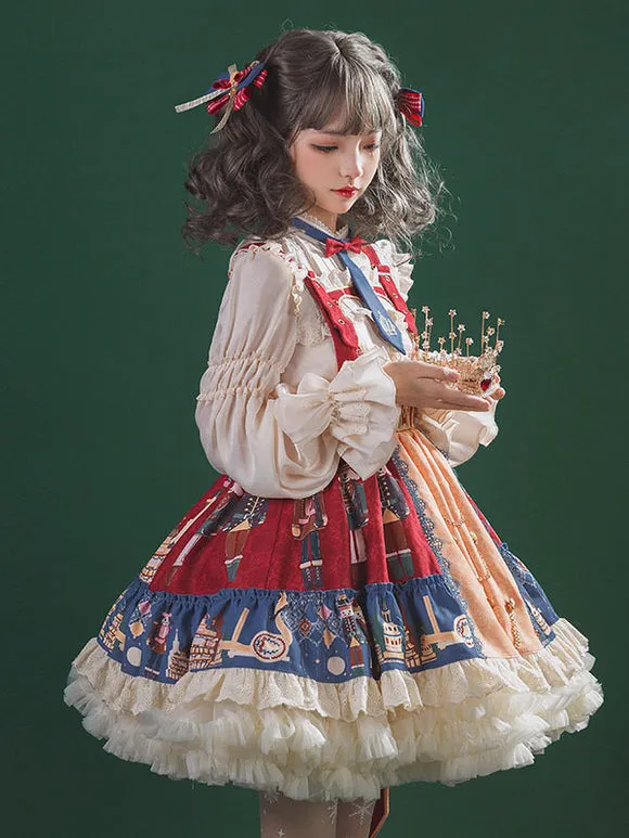 Sweet Lolita JSK Dress Tie 2-Piece Set Burgundy Polyester Sleeveless Lolita Jumper Skirt Outfit