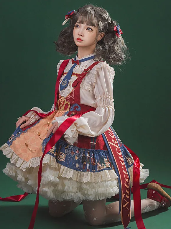 Sweet Lolita JSK Dress Tie 2-Piece Set Burgundy Polyester Sleeveless Lolita Jumper Skirt Outfit