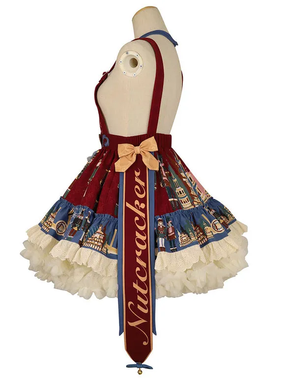Sweet Lolita JSK Dress Tie 2-Piece Set Burgundy Polyester Sleeveless Lolita Jumper Skirt Outfit