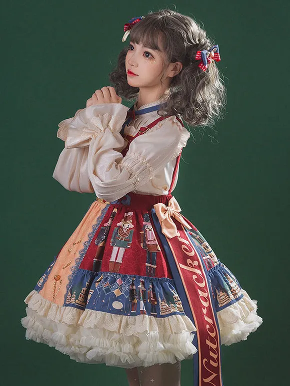 Sweet Lolita JSK Dress Tie 2-Piece Set Burgundy Polyester Sleeveless Lolita Jumper Skirt Outfit