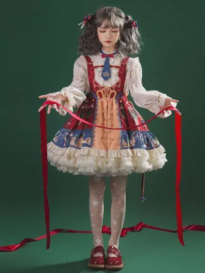 Sweet Lolita JSK Dress Tie 2-Piece Set Burgundy Polyester Sleeveless Lolita Jumper Skirt Outfit