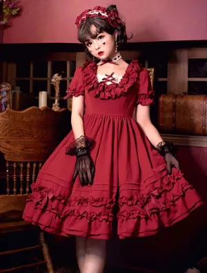 Sweet Lolita OP Dress Ruffle Bow Pleated Cotton Lolita One Piece Dress
