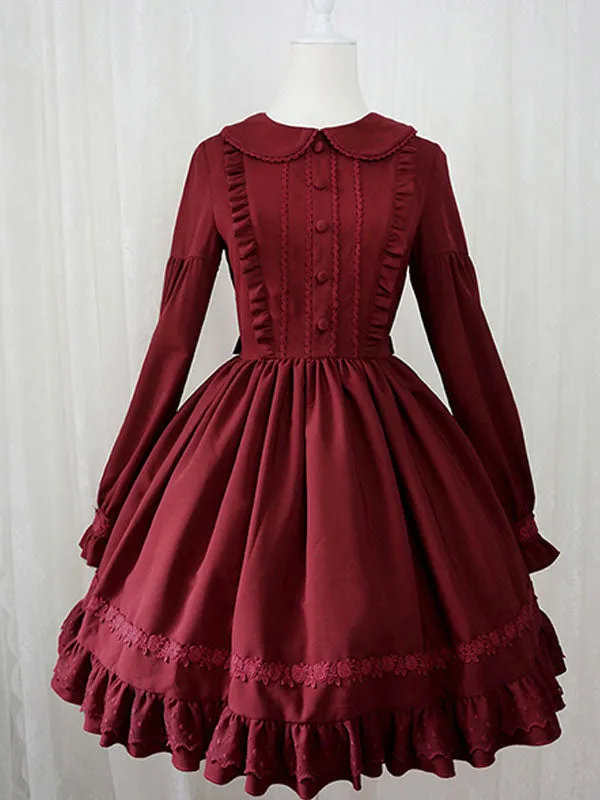 Sweet Lolita OP Dress Ruffles Long Sleeves Lolita One Piece Dresses