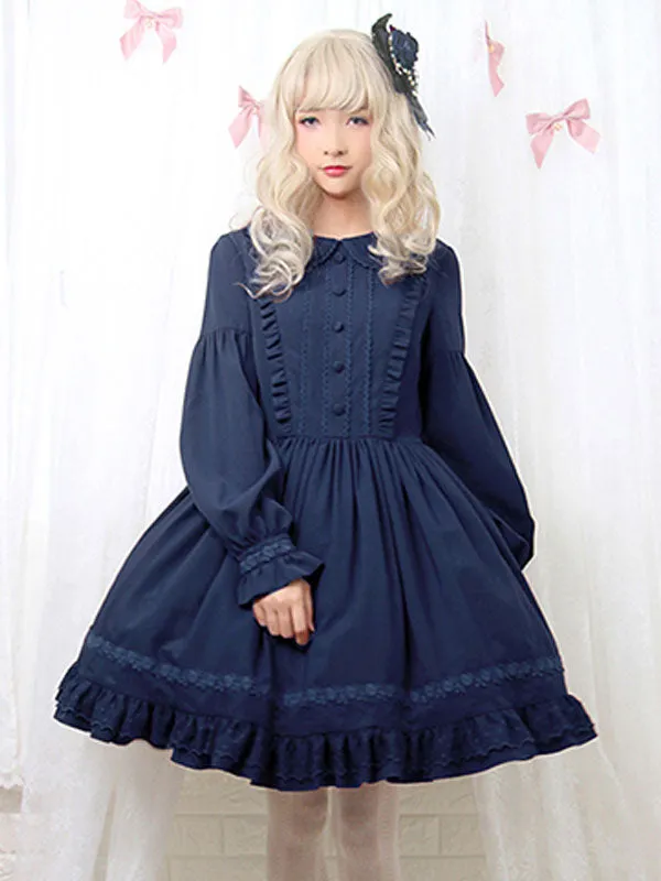 Sweet Lolita OP Dress Ruffles Long Sleeves Lolita One Piece Dresses