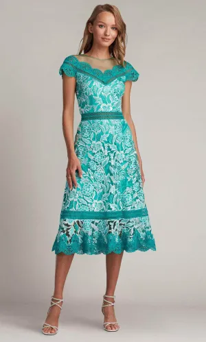 Tadashi Shoji CDP24054MD - Scalloped Lace Tea-Length Evening Dress