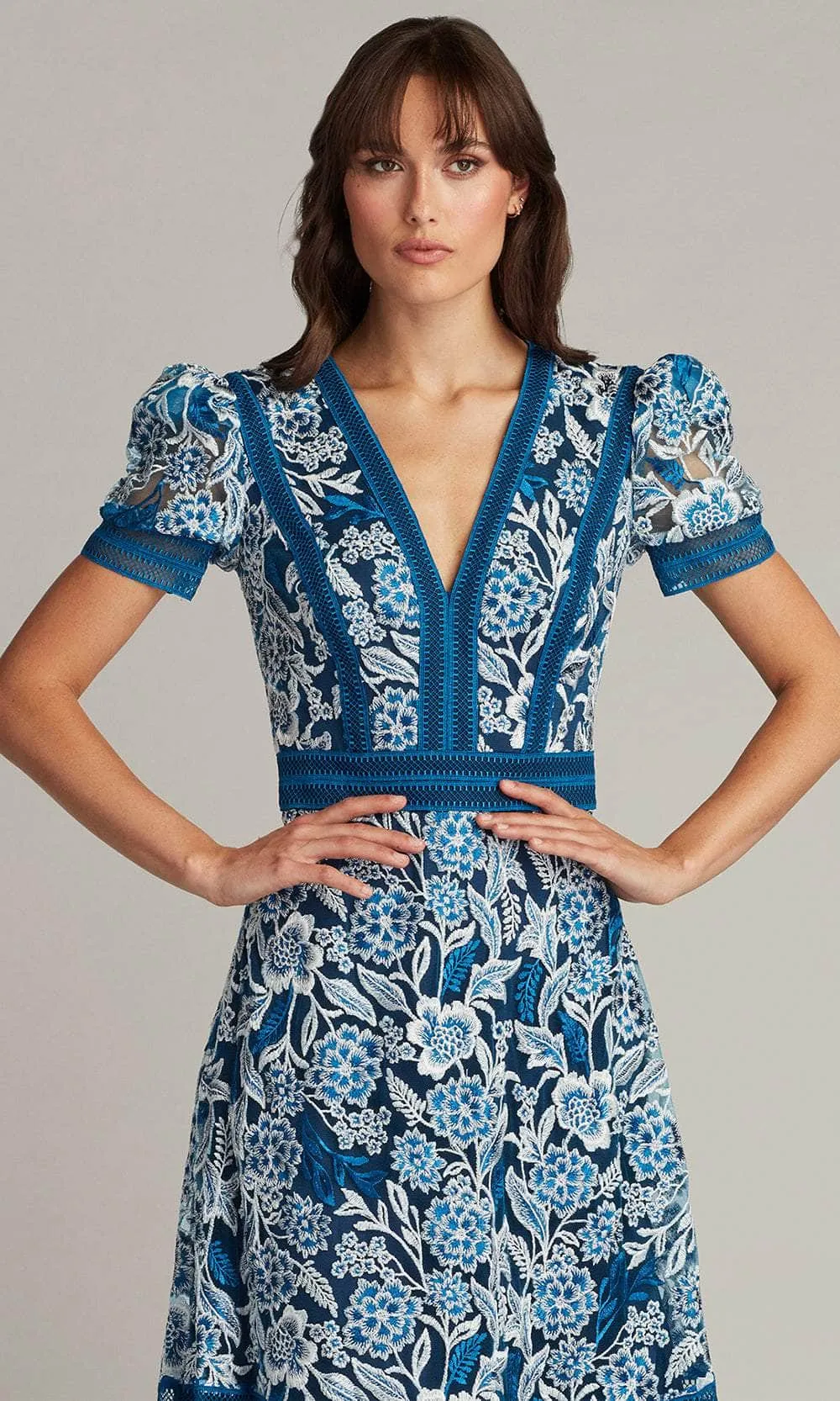 Tadashi Shoji CDP24209MD - V-Neck Floral Embroidered Evening Dress