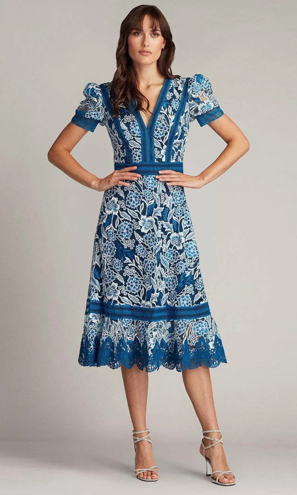 Tadashi Shoji CDP24209MD - V-Neck Floral Embroidered Evening Dress